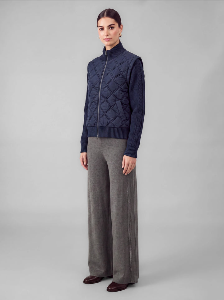 Navy Quilted &amp; Cable Knit Zip-Up Jacket