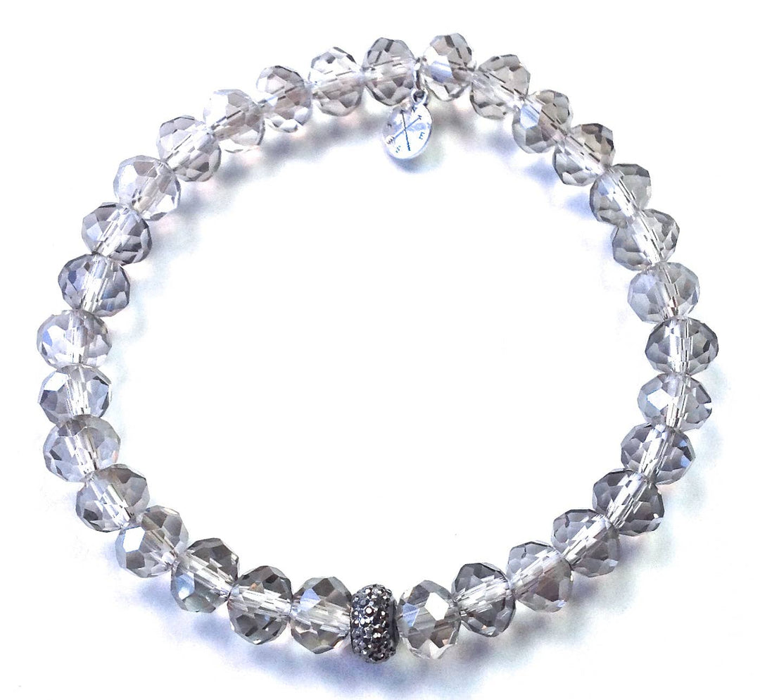 8mm Faceted Glass Stretch/Grey