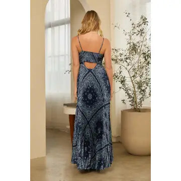 Bandana Pleated Maxi Dress w/ Back Cutout