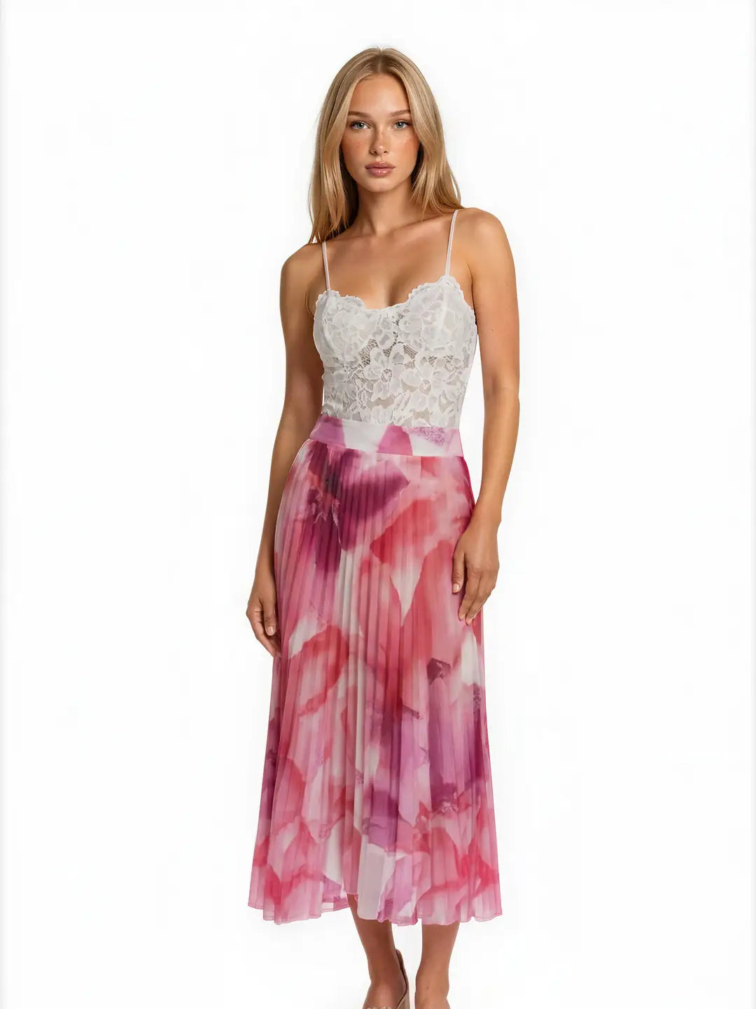 Watercolor Pleated Chiffon Skirt
