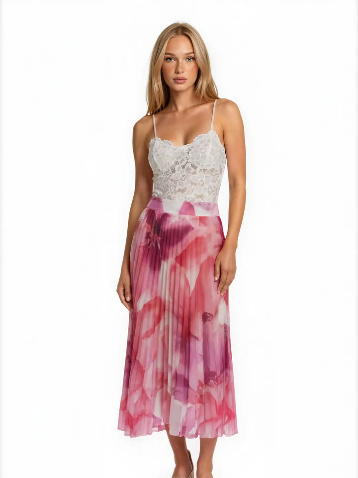 Watercolor Pleated Chiffon Skirt