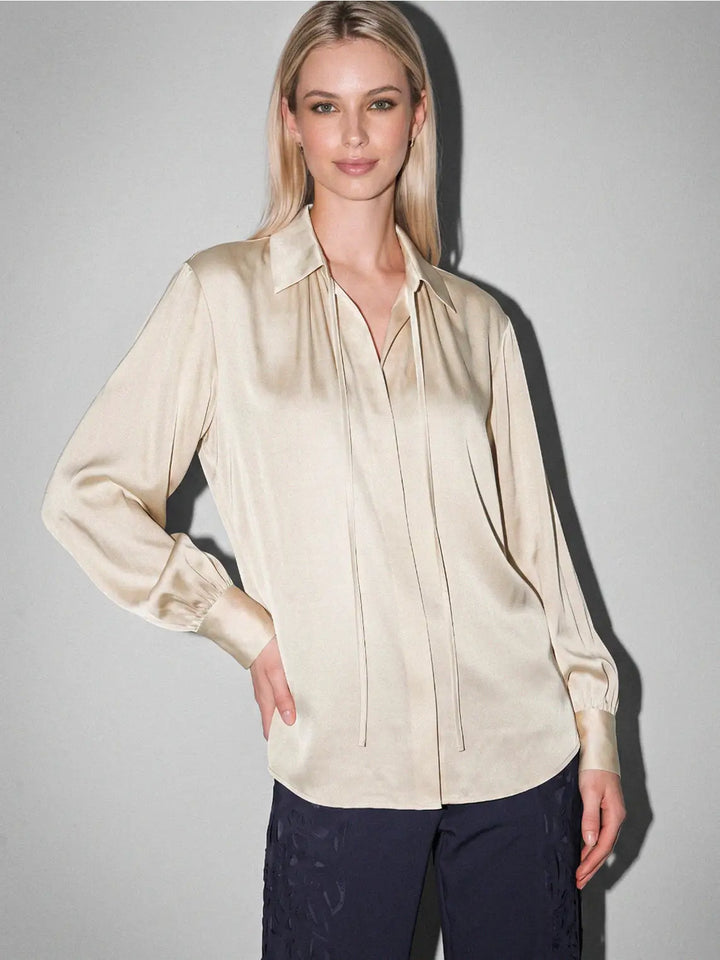 Satin Tie-Neck LSlv Blouse