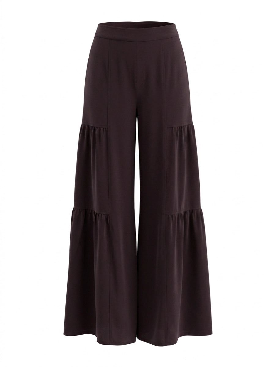 Tiered Wide Leg Satin Pants