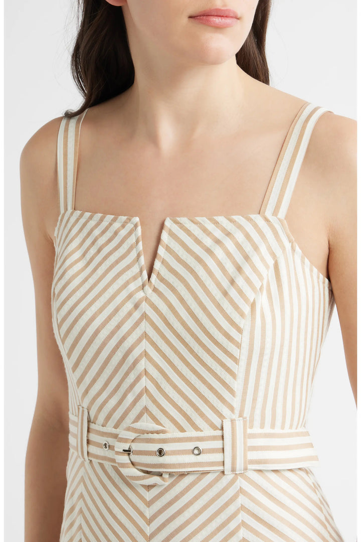 Stripe Belted Sleeveless Midi Dress