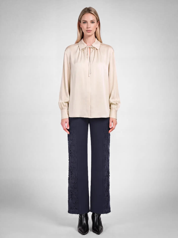 Satin Tie-Neck LSlv Blouse