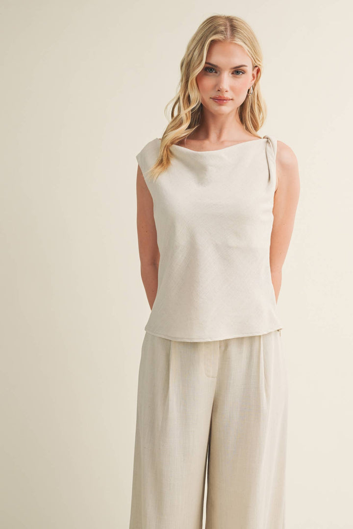 Bateau Neck Knotted Shoulder Top