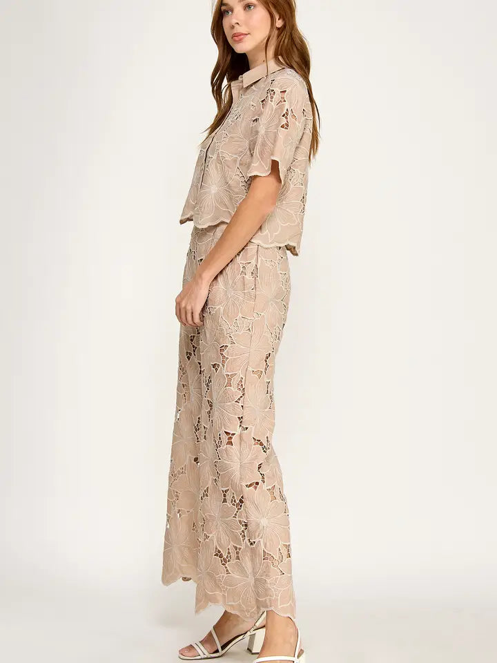Floral Lace Wide Leg Pants