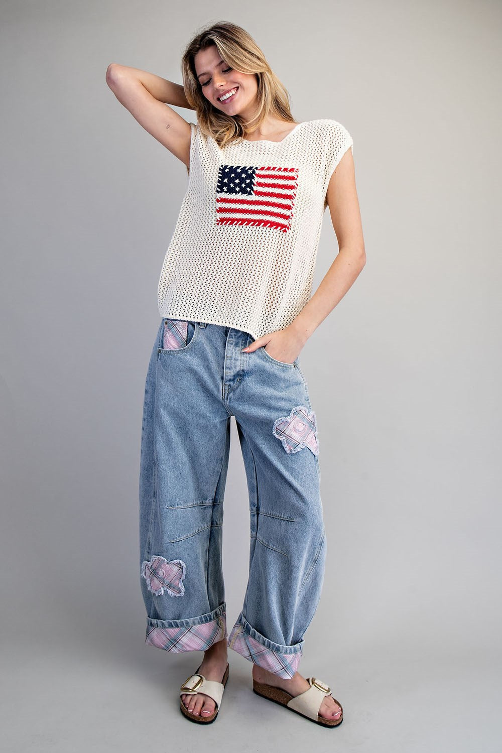 Stars &amp; Stripes Knit Cap Sleeve Top