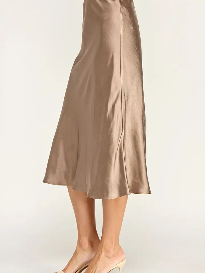 Satin Midi Skirt in Stone