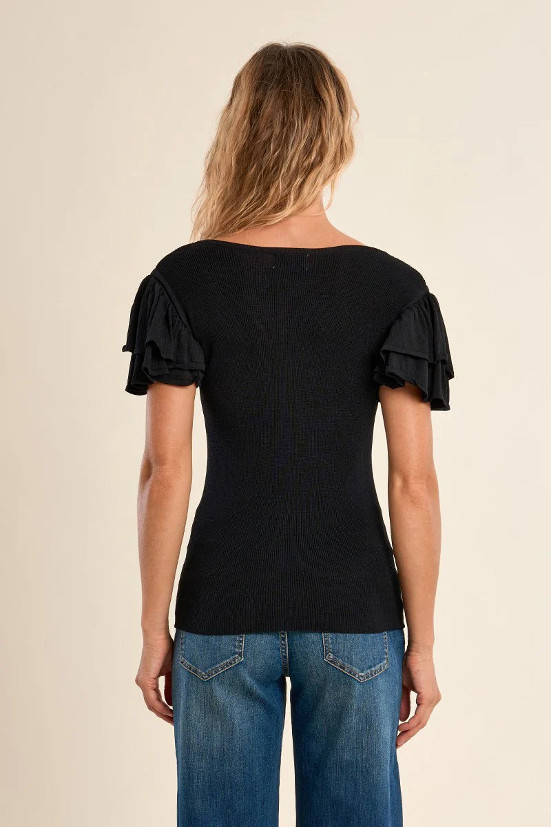 Double Ruffled Detailed Knit Top