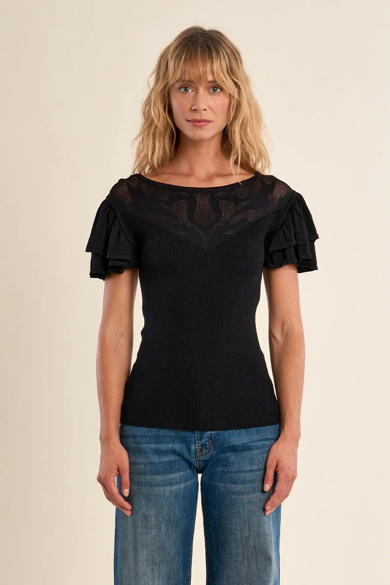 Double Ruffled Detailed Knit Top