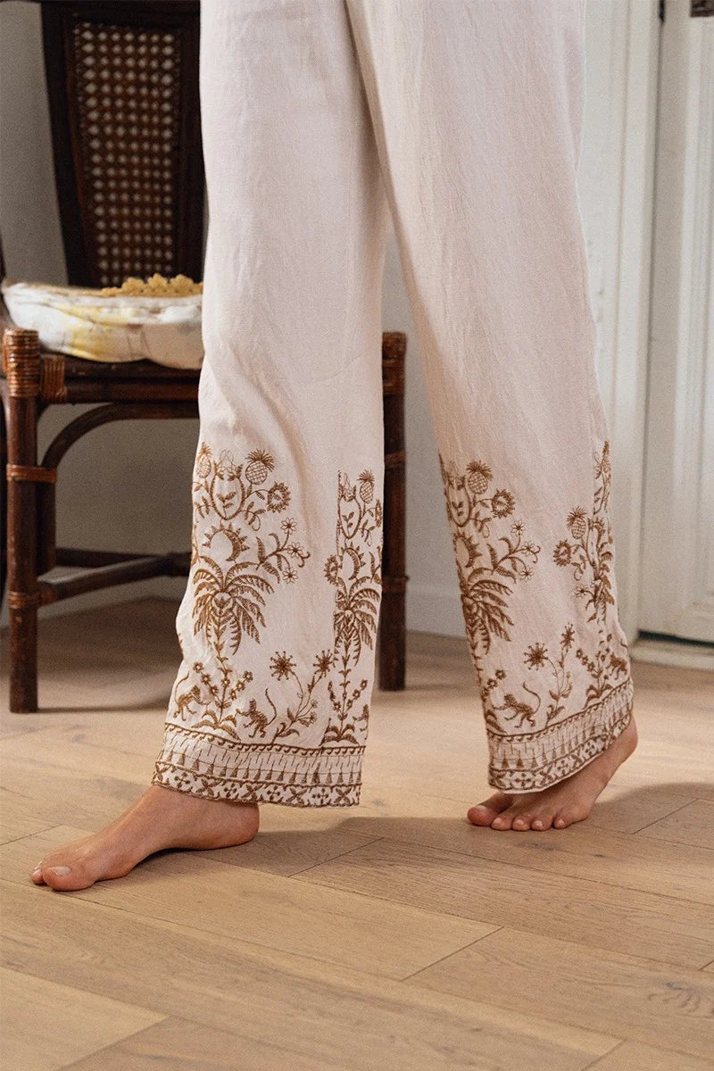 Jungle Embroidered Wide Leg Pant