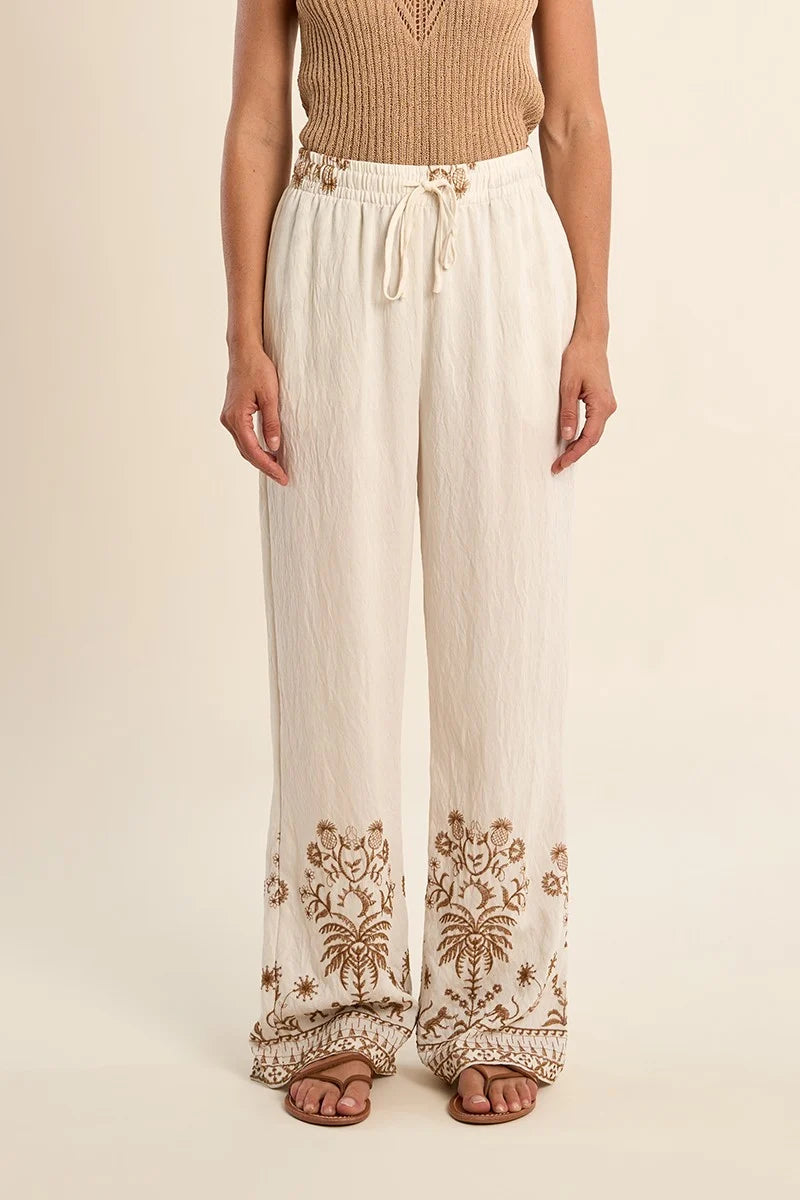 Jungle Embroidered Wide Leg Pant