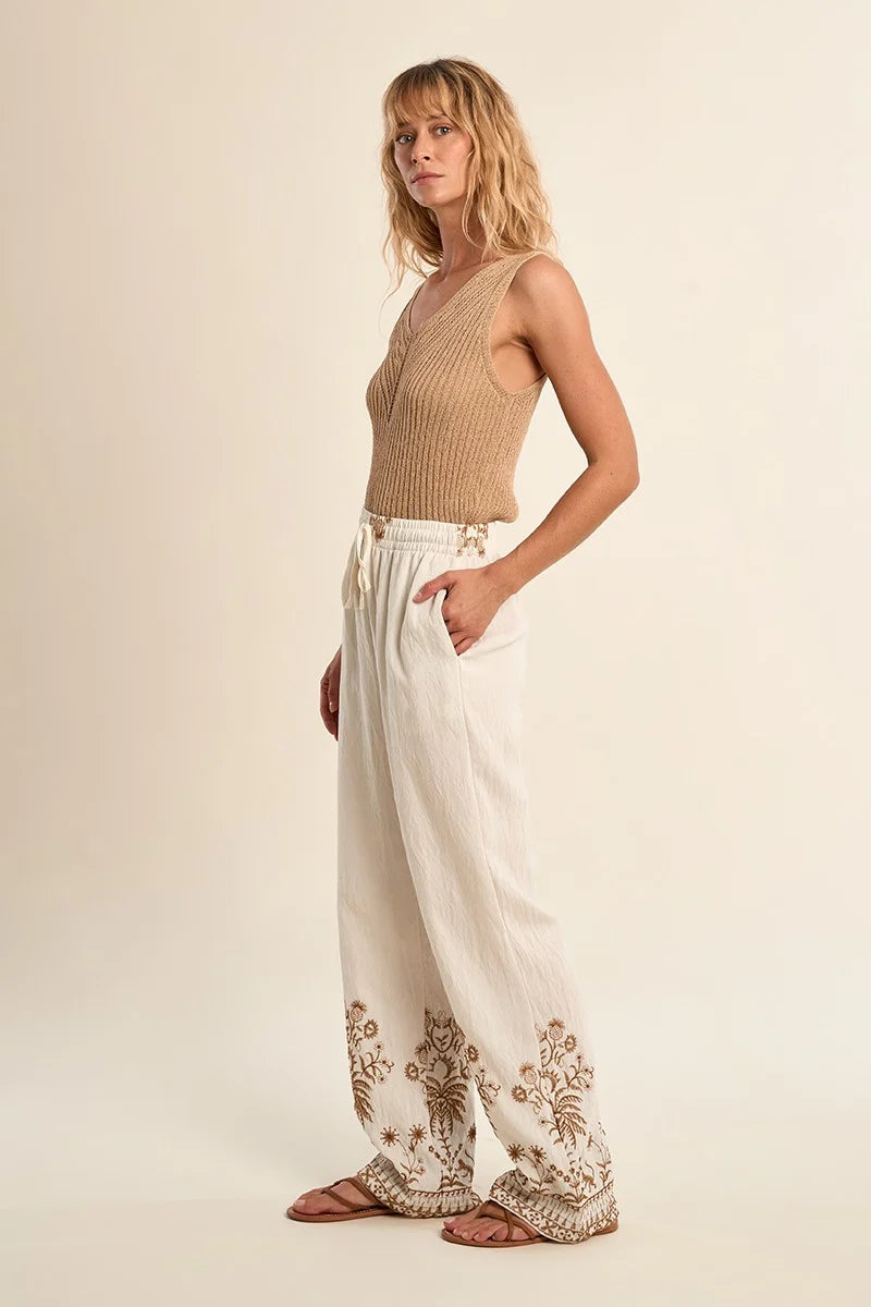 Jungle Embroidered Wide Leg Pant