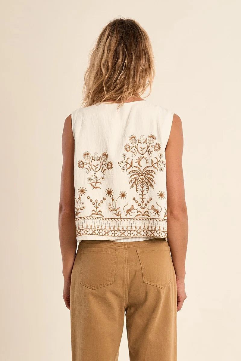 Jungle Embroidered Sleeveless Bolero