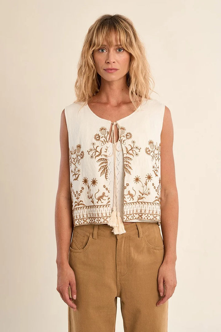 Jungle Embroidered Sleeveless Bolero