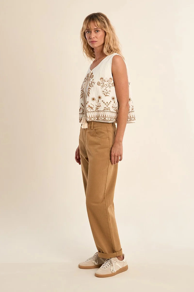 Jungle Embroidered Sleeveless Bolero