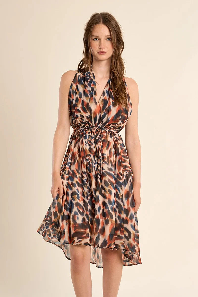 Asymmetric Animal Print Dress
