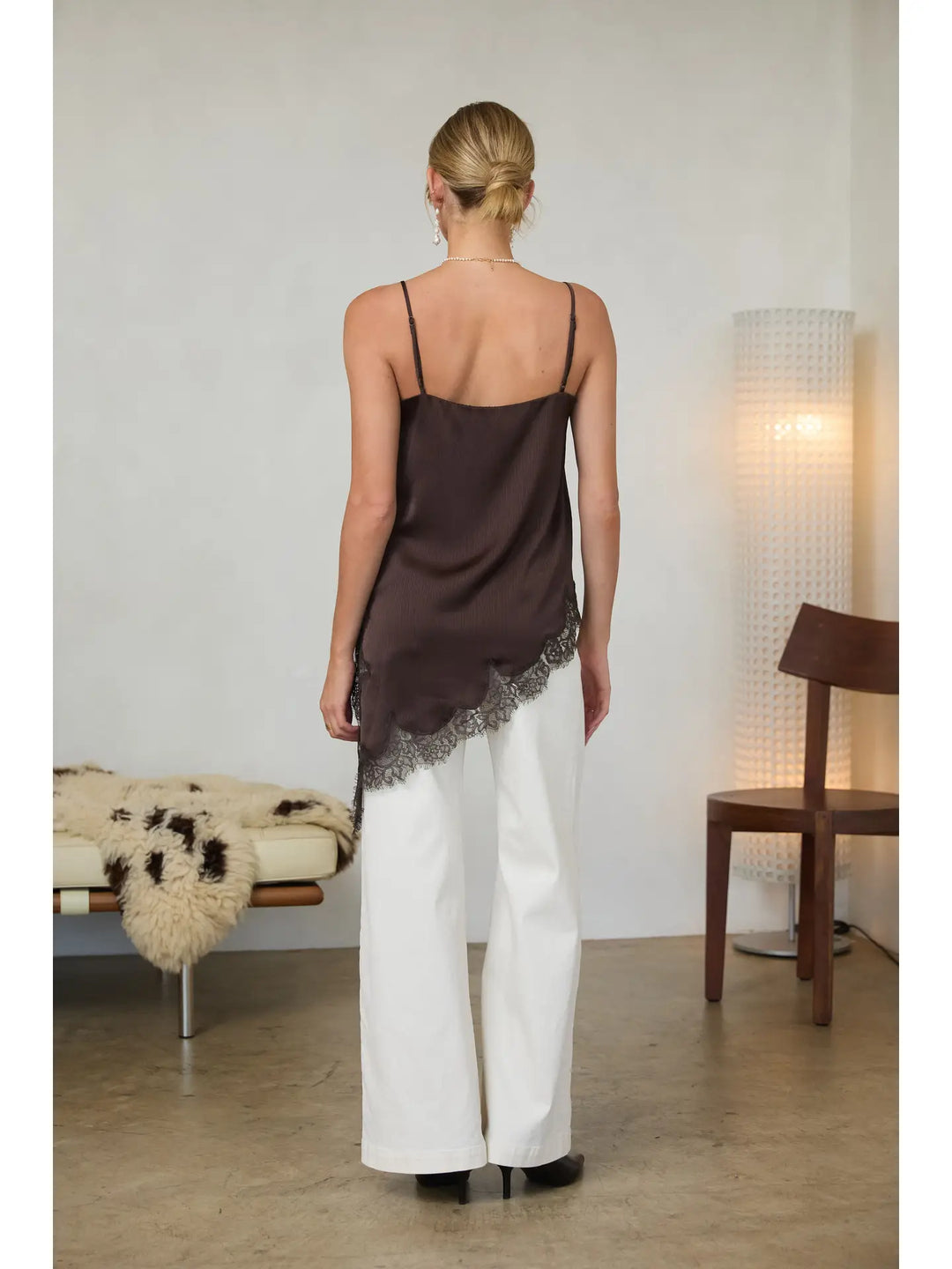 Asymmetrical Crinkled Satin Cami Tunic