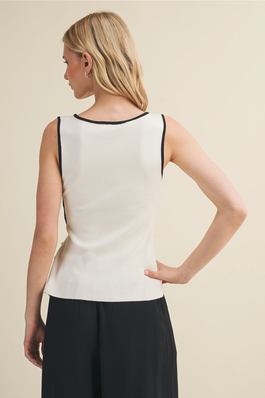 Asymmetric Button-Side Ribbed Knit Top