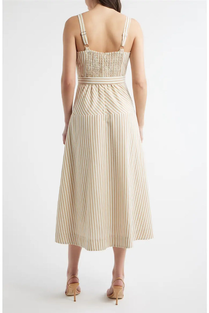 Stripe Belted Sleeveless Midi Dress
