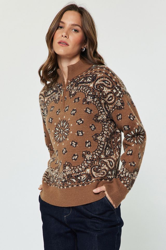 Paisley Half Zip-Up Sweater