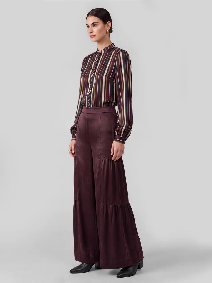 Tiered Wide Leg Satin Pants