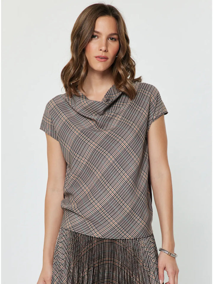 Plaid Cowl Neck Top