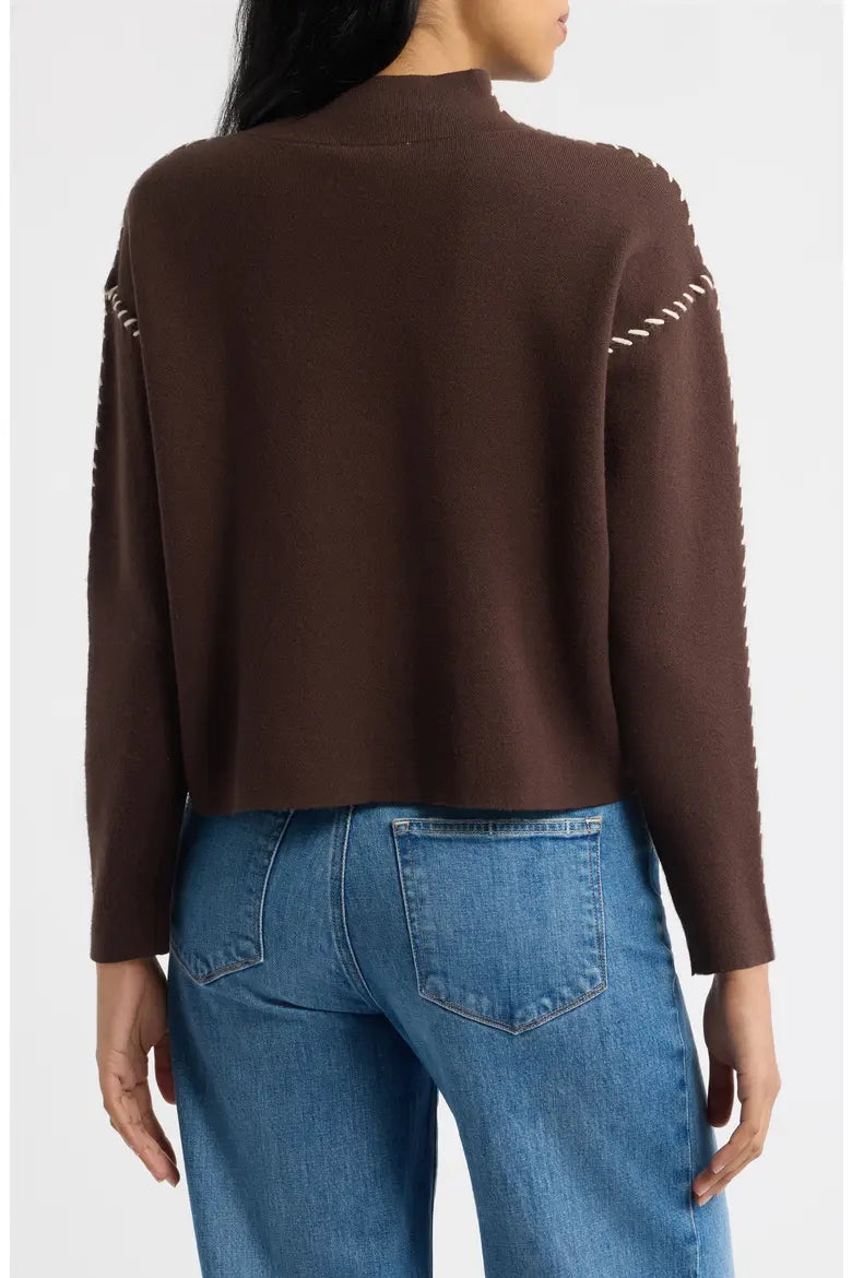 Whipstitched Mock Neck Sweater