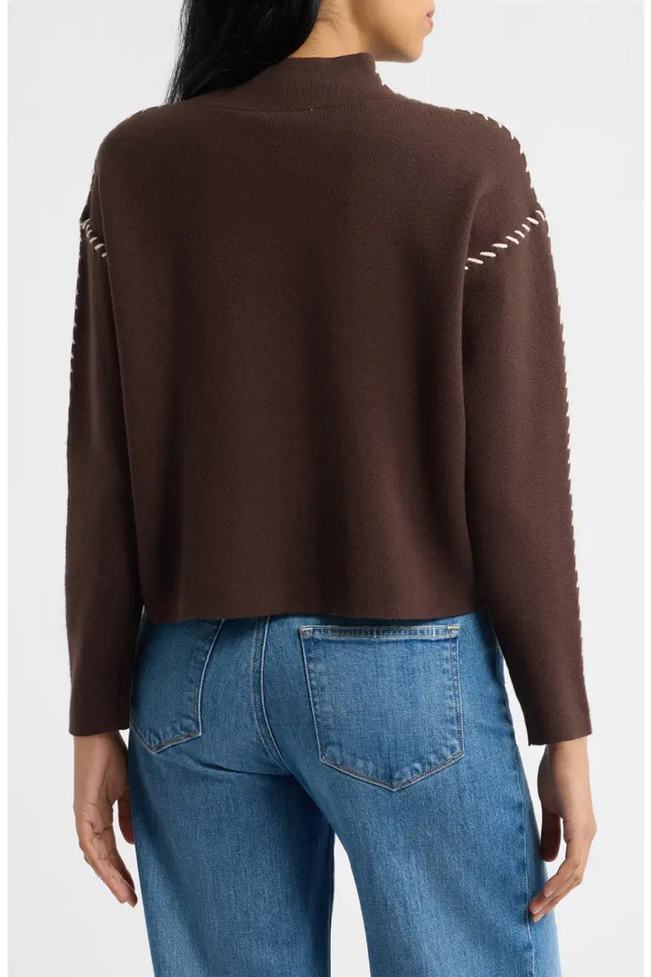 Whipstitched Mock Neck Sweater