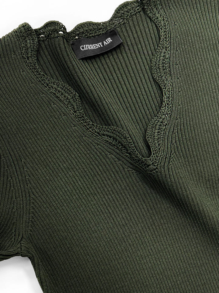 Ribbed Knit Scallop-Neck Top