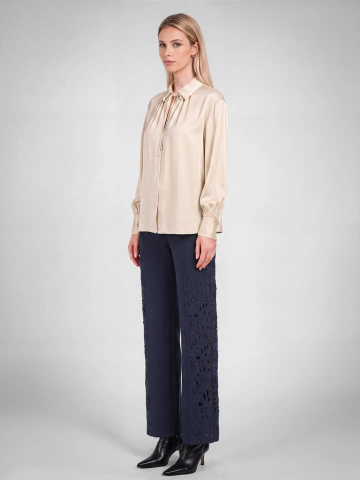 Satin Tie-Neck LSlv Blouse