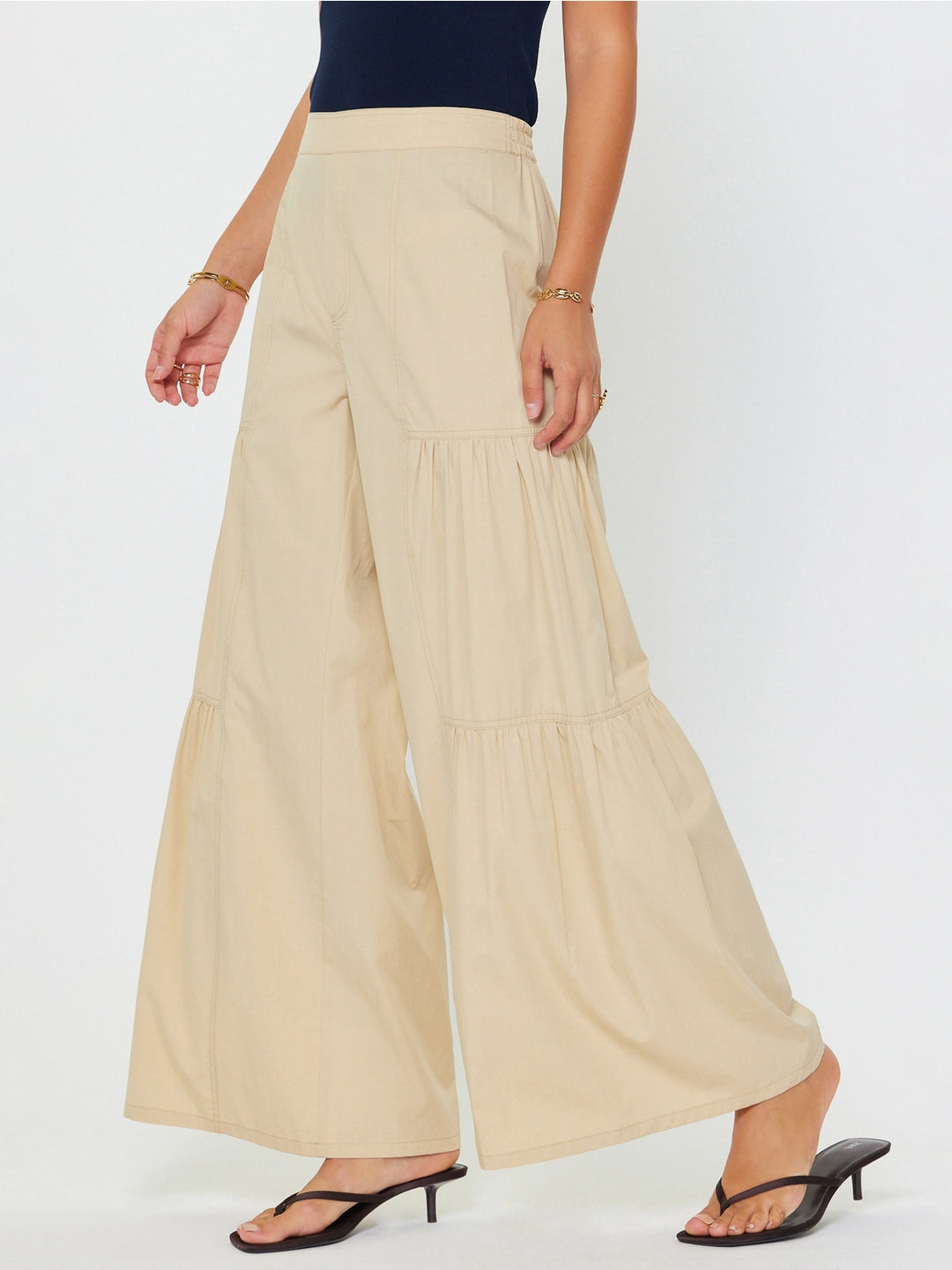 Cotton Tiered Wide-Leg Palazzo Pants