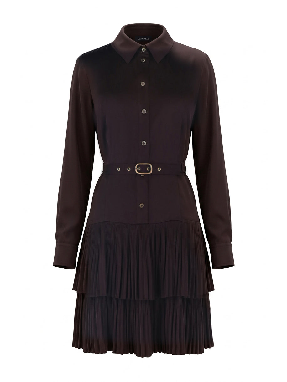 LS Pleated Skirt Shirt Dress