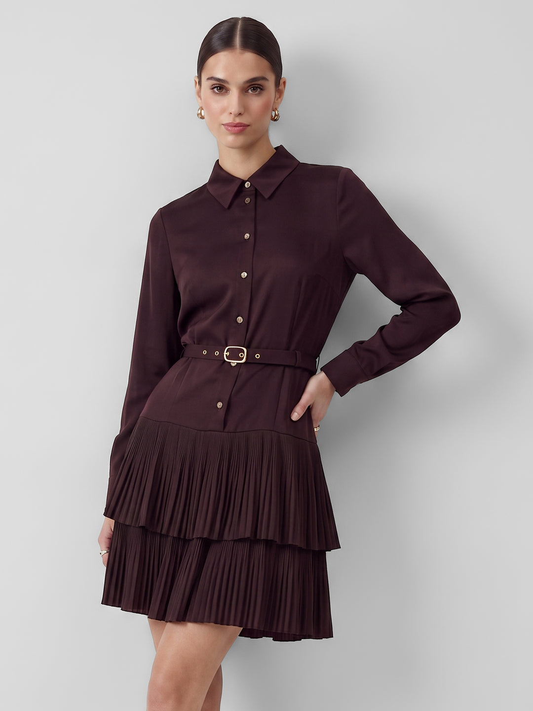 LS Pleated Skirt Shirt Dress