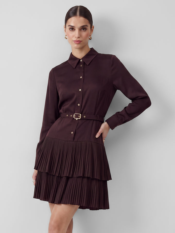 LS Pleated Skirt Shirt Dress