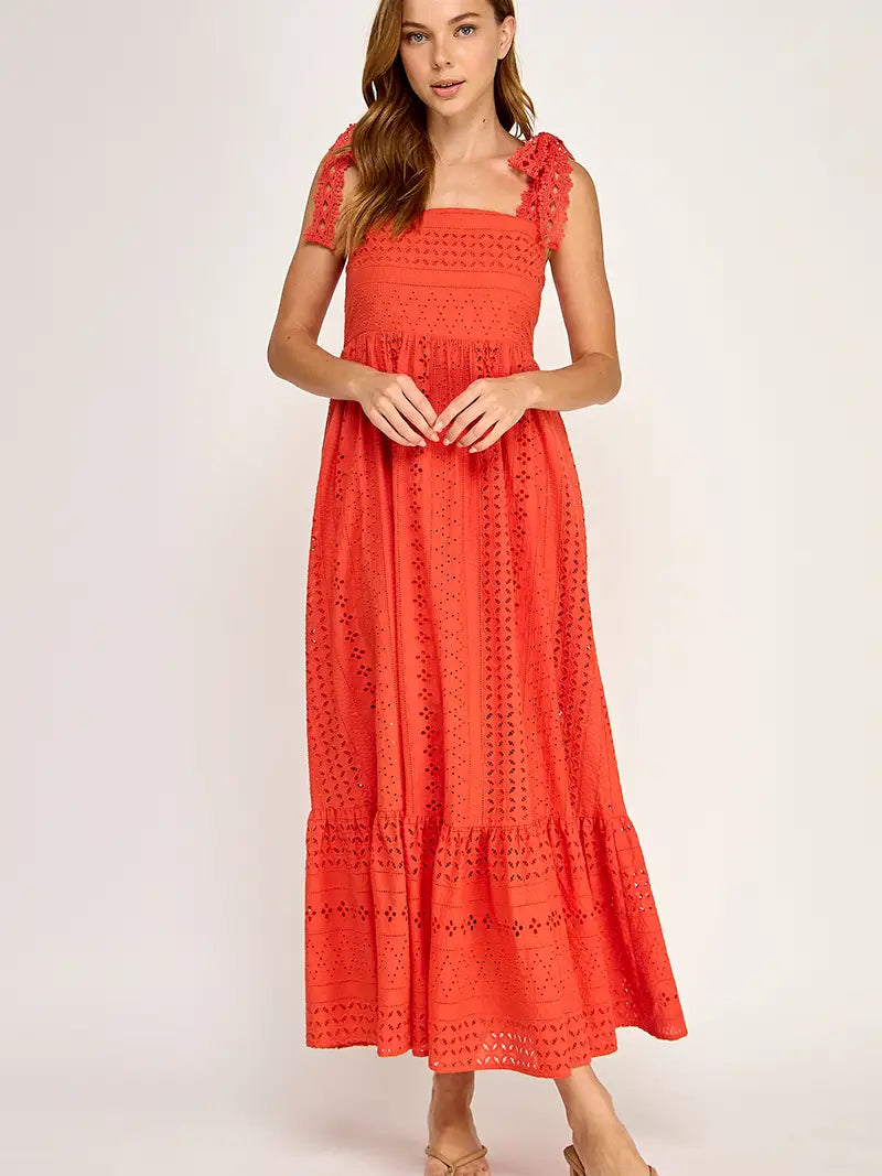 Tangerine Eyelet Midi Dress