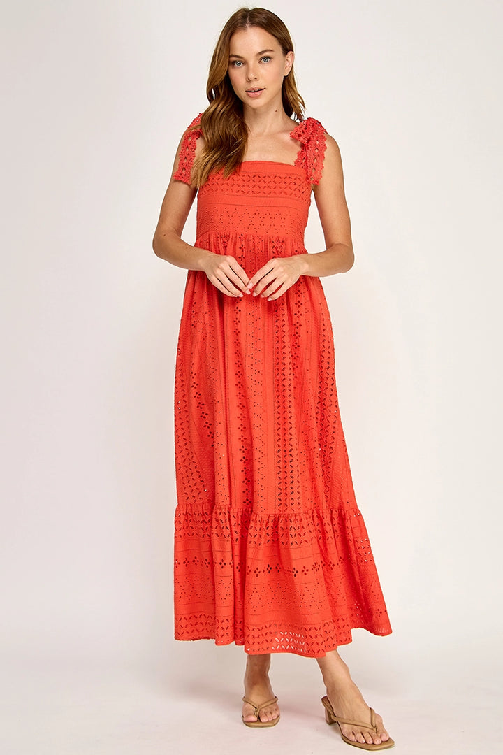 Tangerine Eyelet Midi Dress