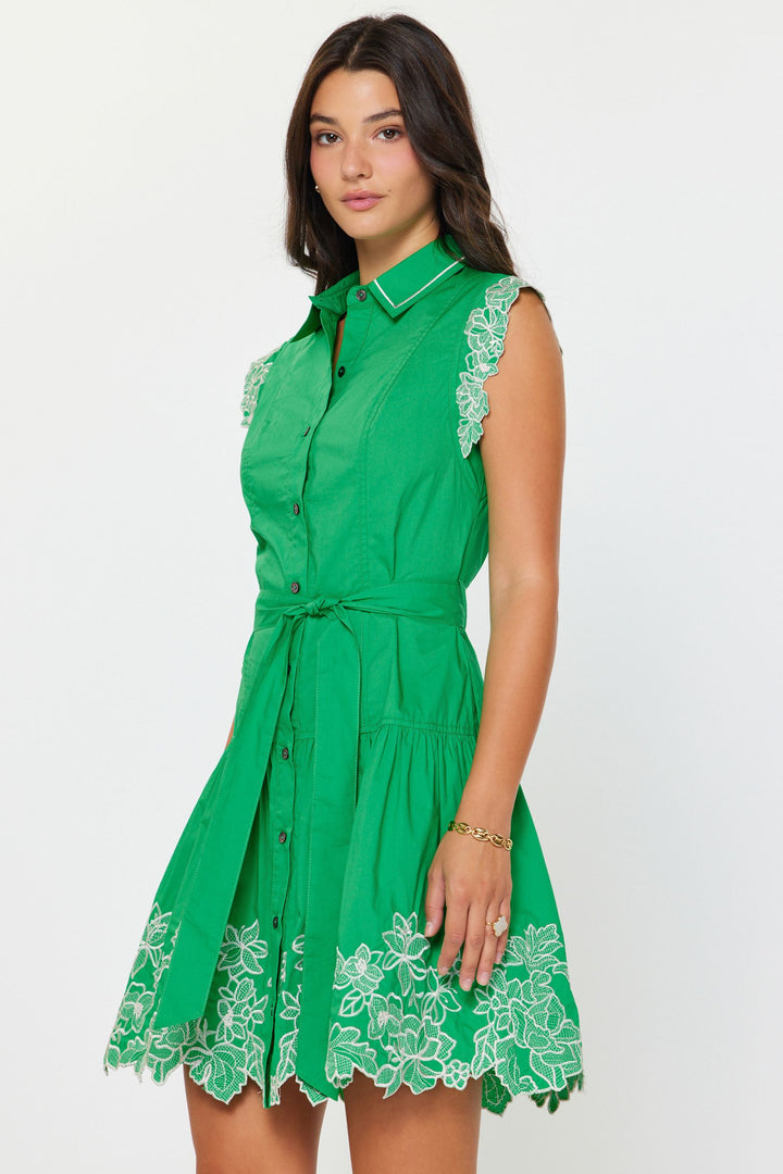 S-slv Button Down Short Dress w/ Skirt Detail