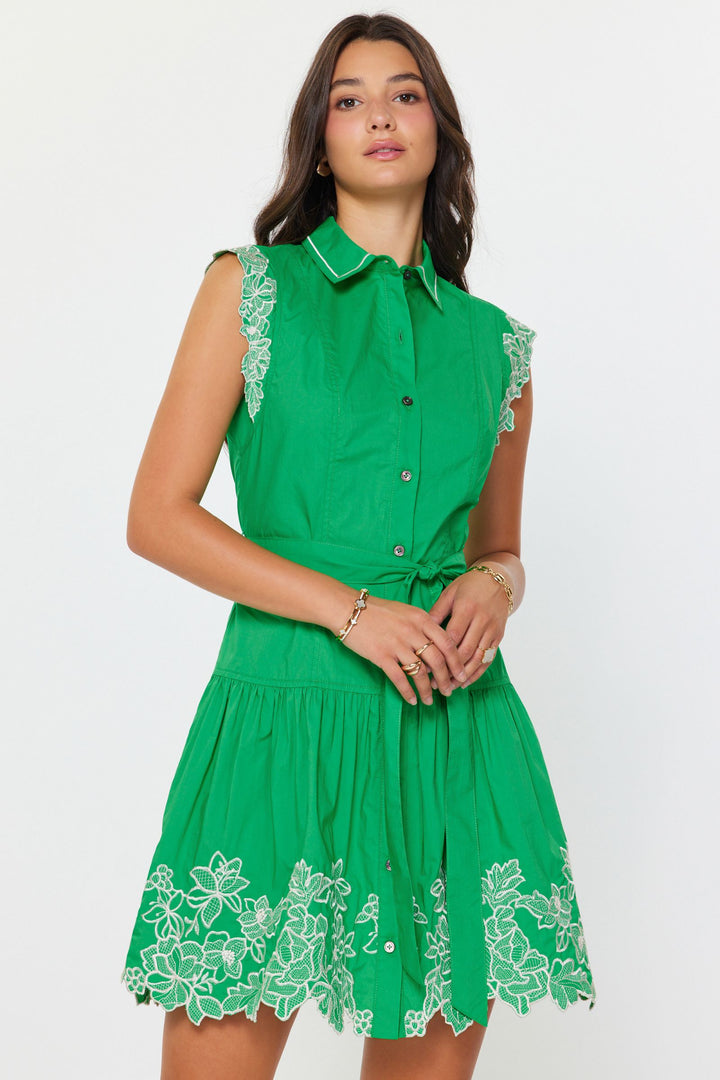 S-slv Button Down Short Dress w/ Skirt Detail