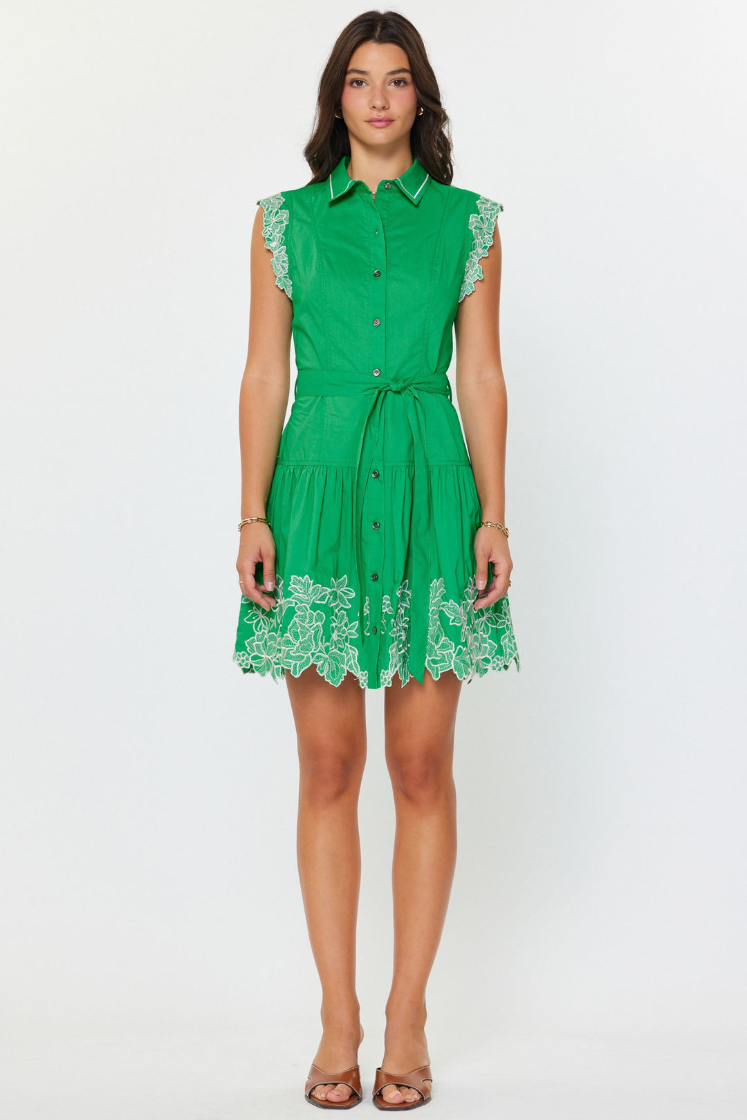 S-slv Button Down Short Dress w/ Skirt Detail