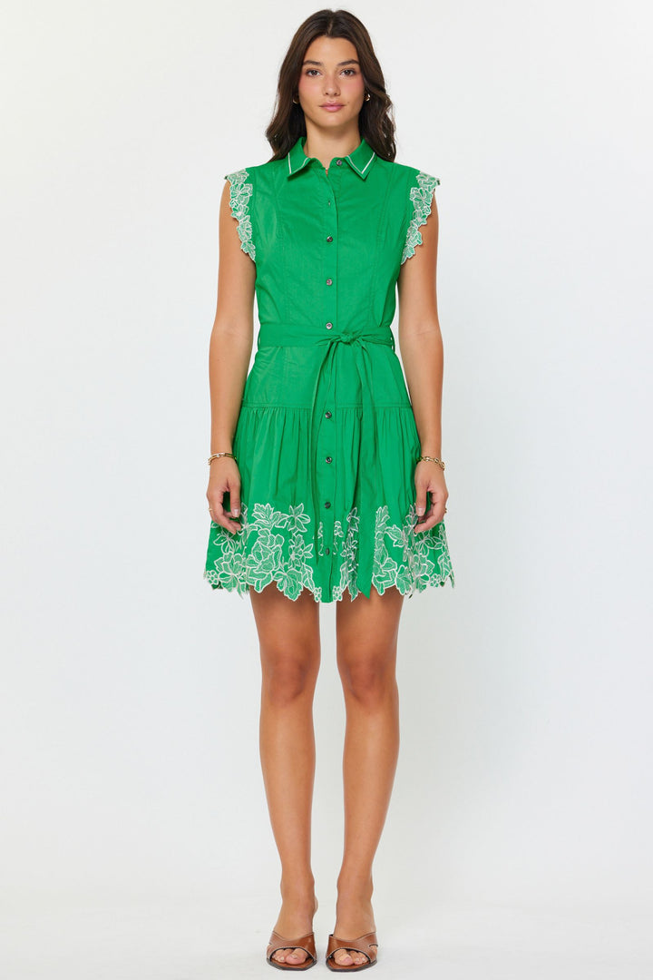 S-slv Button Down Short Dress w/ Skirt Detail