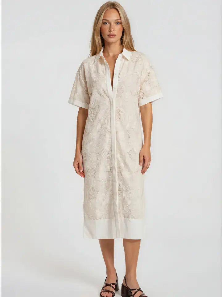 Lace Midi Shirt Dress