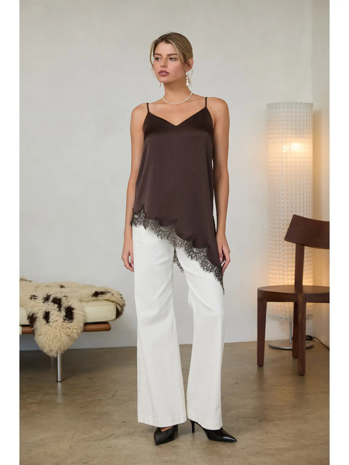 Asymmetrical Crinkled Satin Cami Tunic