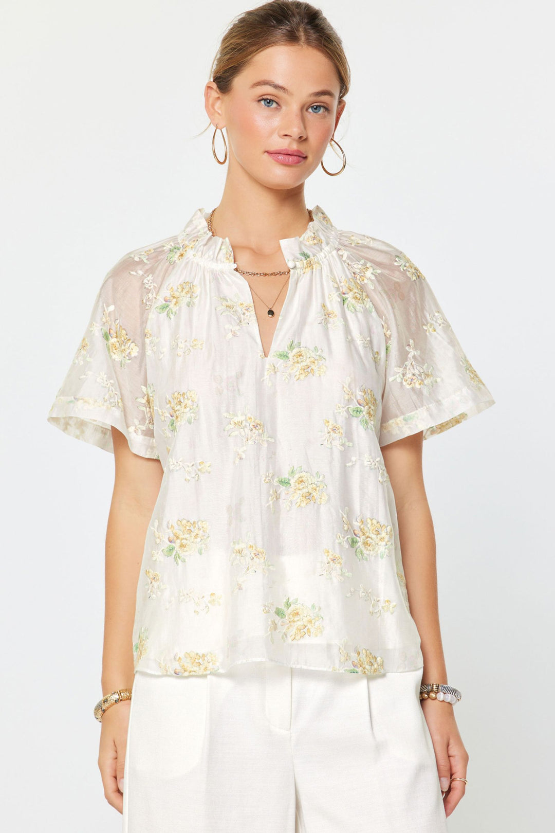 Floral Embroidered Ruffled Top