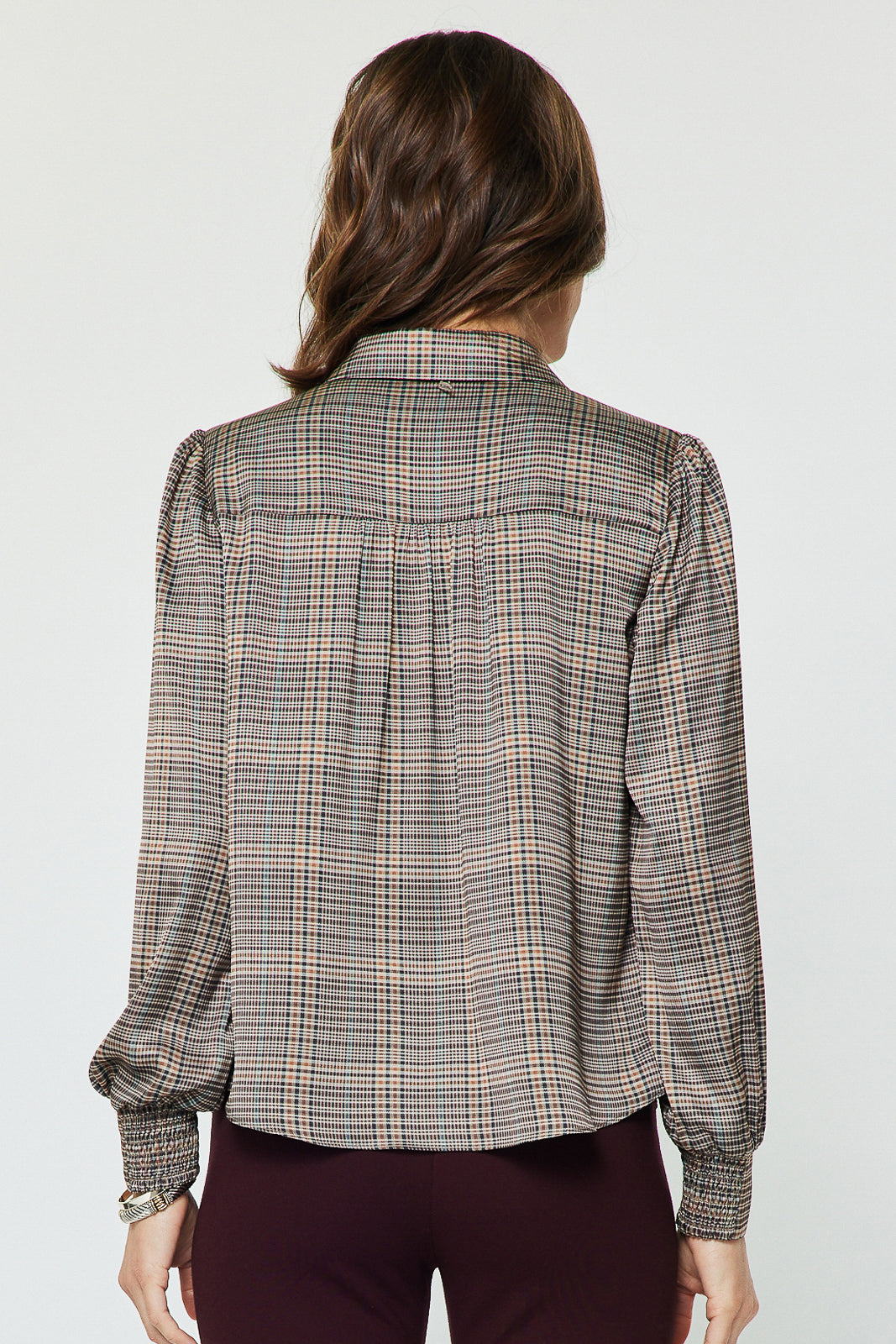 Plaid LS Button Down Self NeckTie Top