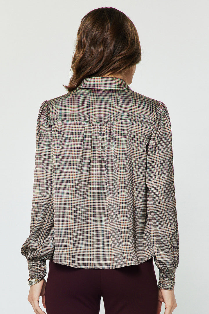 Plaid LS Button Down Self NeckTie Top