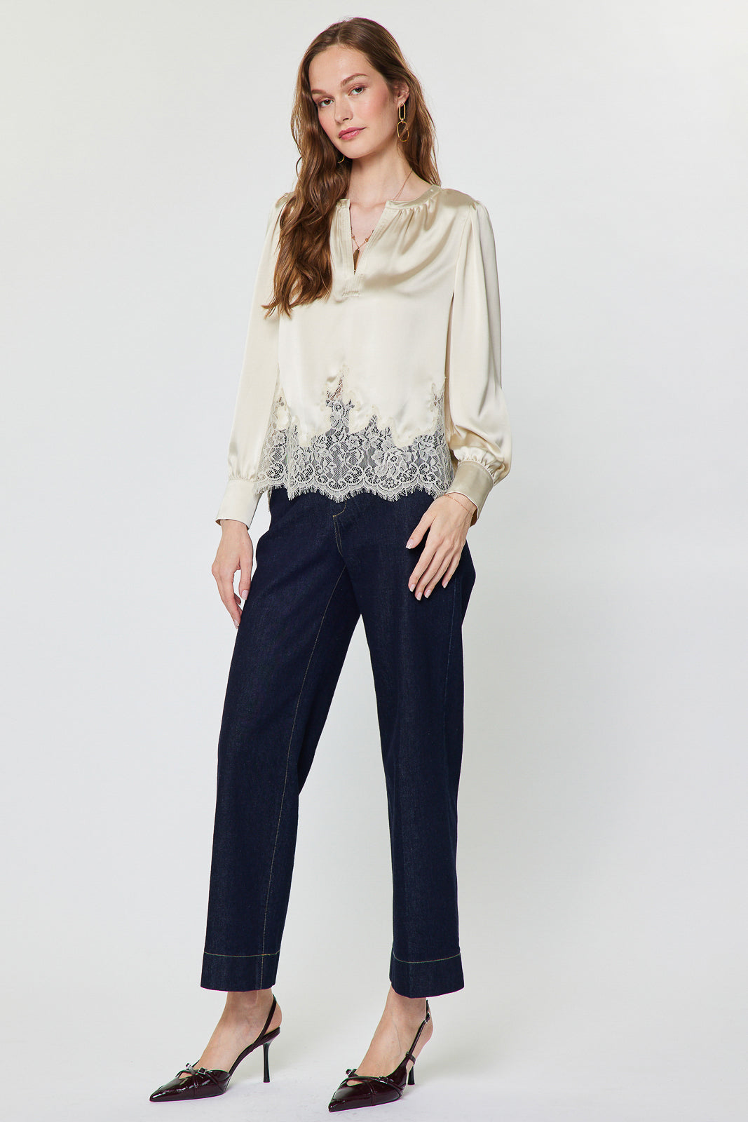 Lace Hem Satin BLouse