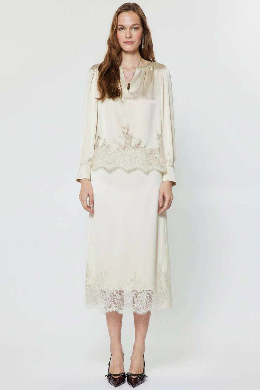 Lace Hem Satin BLouse
