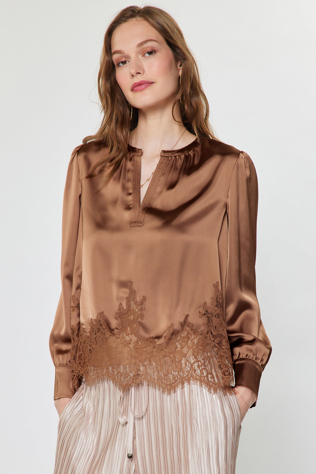 Lace Hem Satin BLouse